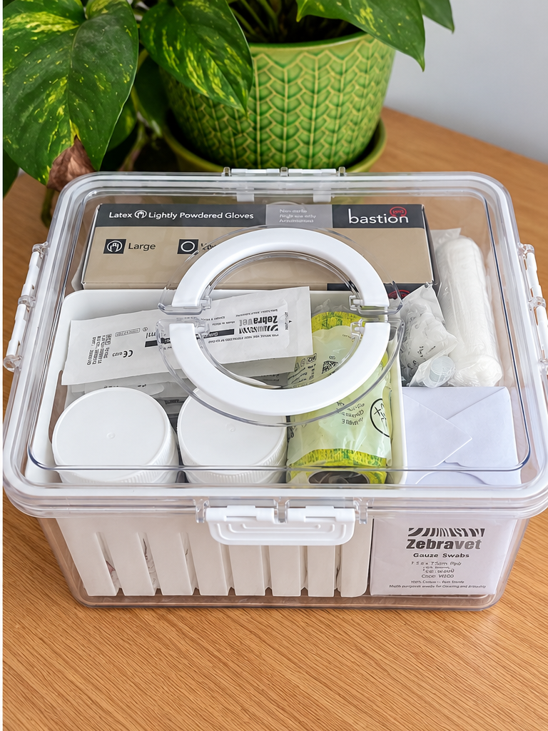 Recovery and Support kit packed in clear handled organiser